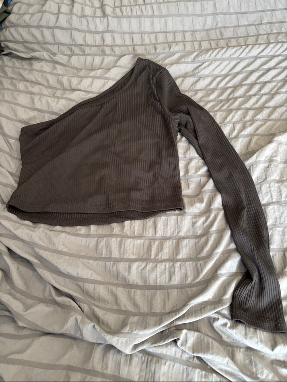 One-Shoulder Ribbed Long Sleeve Top — backless